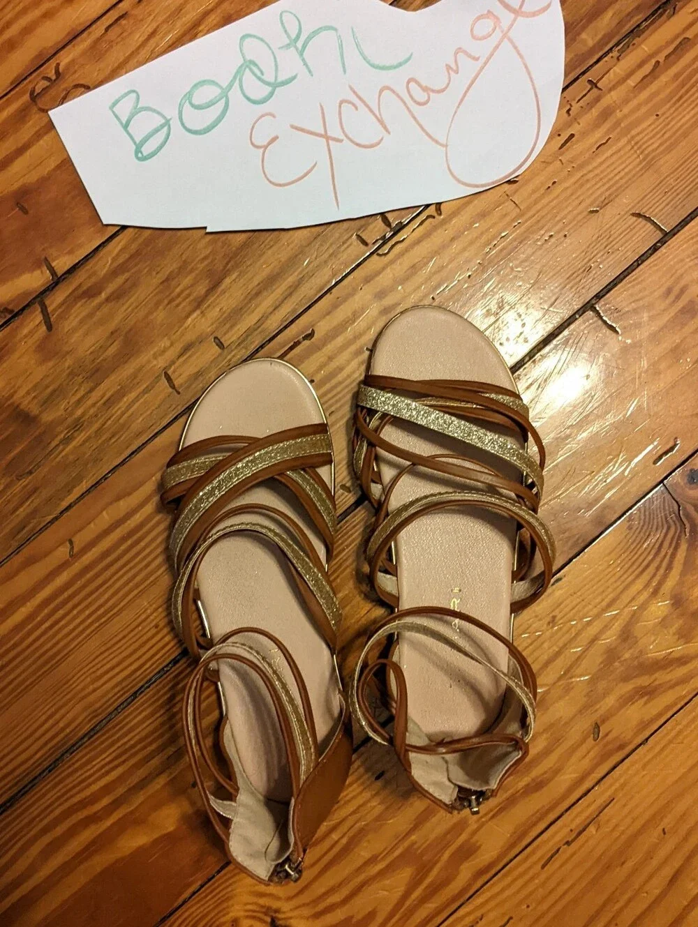 Tahari Girls' Tan and Gold Strappy Sandals